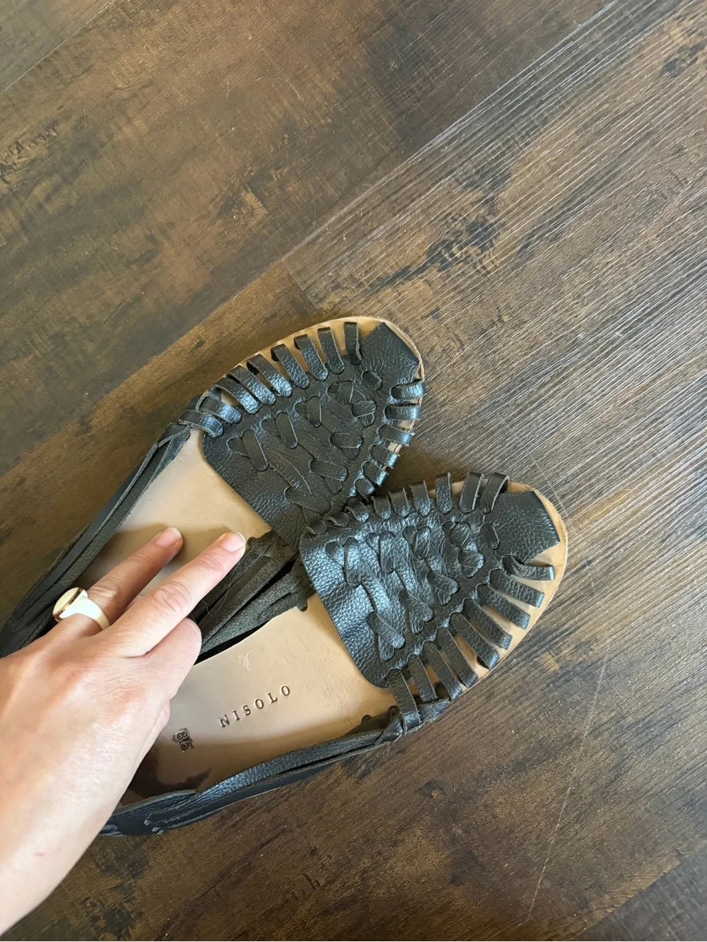 Nisolo Black Woven Leather Huarache Flats